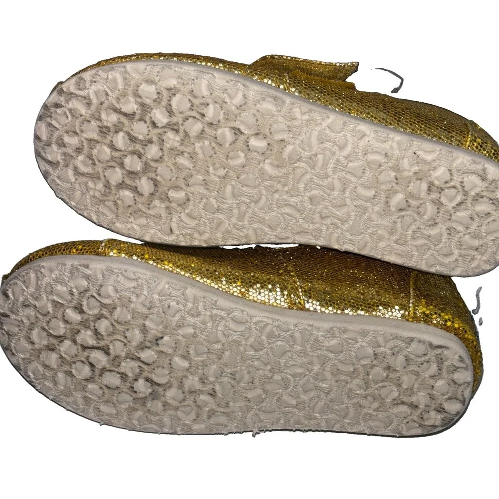 TOMS Classic Kids Gold Glitter Slip On Alpargata Shoes Size 10.5 Toddler